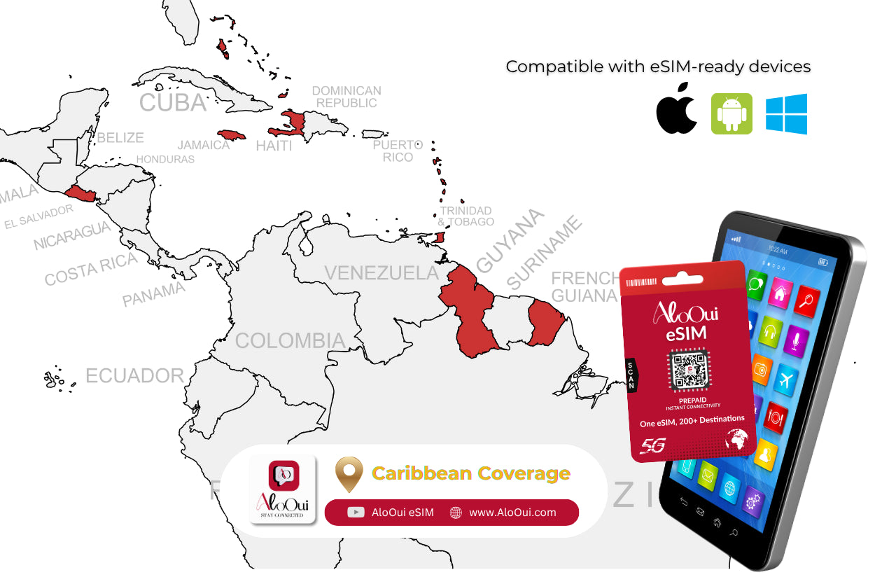 Countries Coverage for Caribbean AloOui eSIM Regional Plan