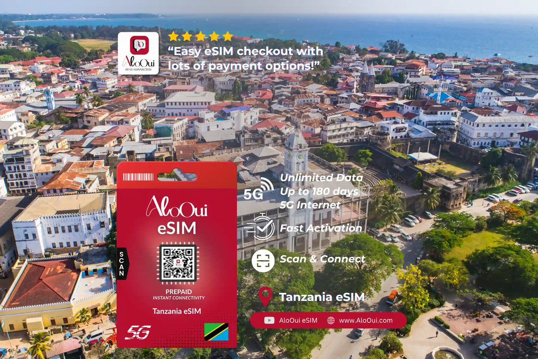 Best eSIM for Tanzania 2026 — AloOui instant data and unlimited plans for Zanzibar, Serengeti, Kilimanjaro, Dar es Salaam and Pemba Island | no roaming fees, instant delivery, 4G LTE - AloOui eSIM