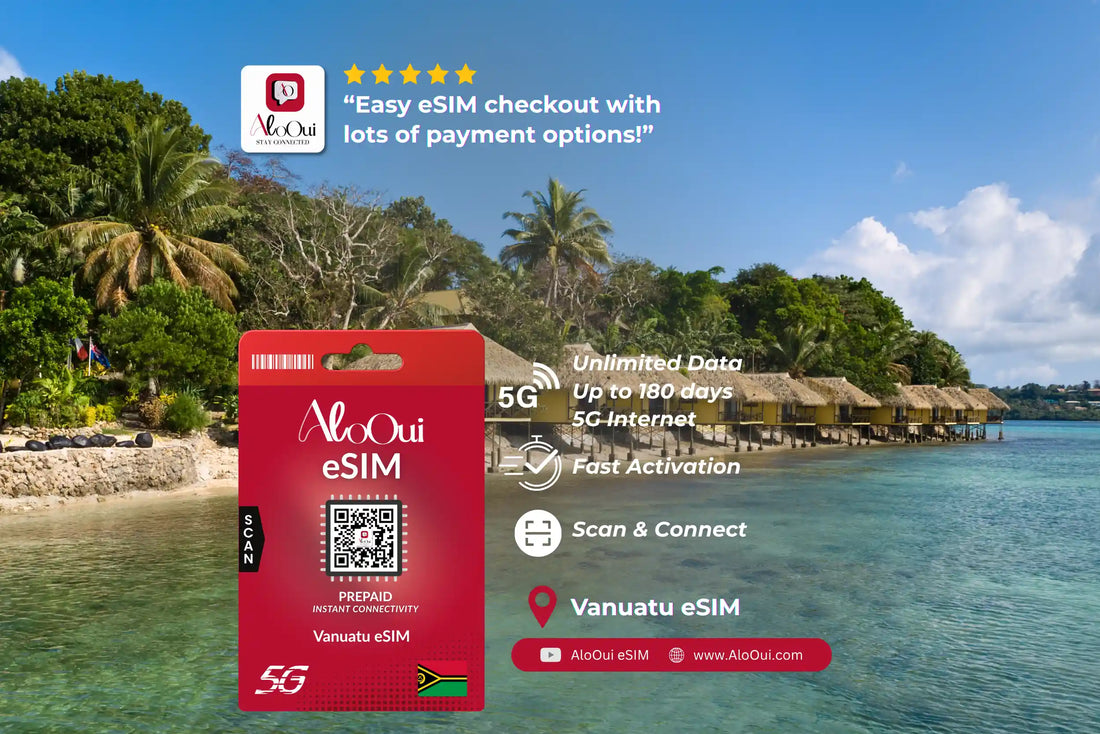 Vanuatu AloOui eSIM with a scenic background. - AloOui eSIM
