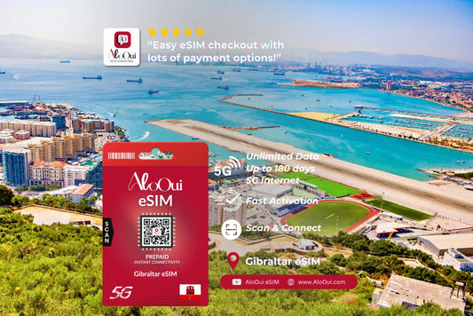 Gibraltar AloOui eSIM with a scenic view of a harbor and city in the background - AloOui eSIM