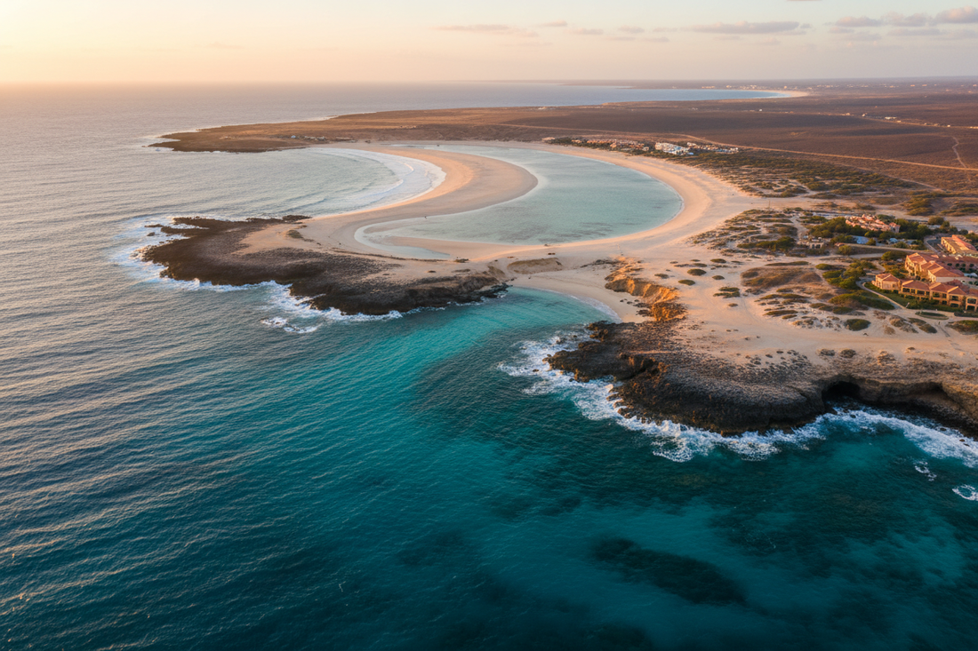 Aerial view of Cape Verde Sal island turquoise ocean and white sand beach — AloOui unlimited eSIM for Cabo Verde Cap-Vert - AloOui eSIM