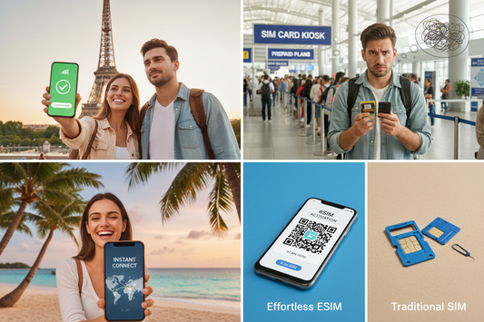 eSIM vs physical SIM card full comparison travelers 2026 instant activation no roaming digital AloOui - AloOui eSIM