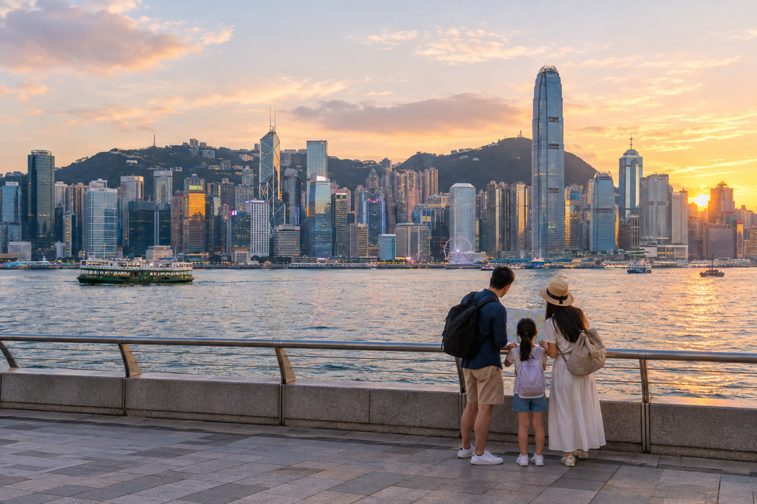Hong Kong family travel at Victoria Harbour for a guide to shared hotspots and separate eSIM plans - AloOui eSIM