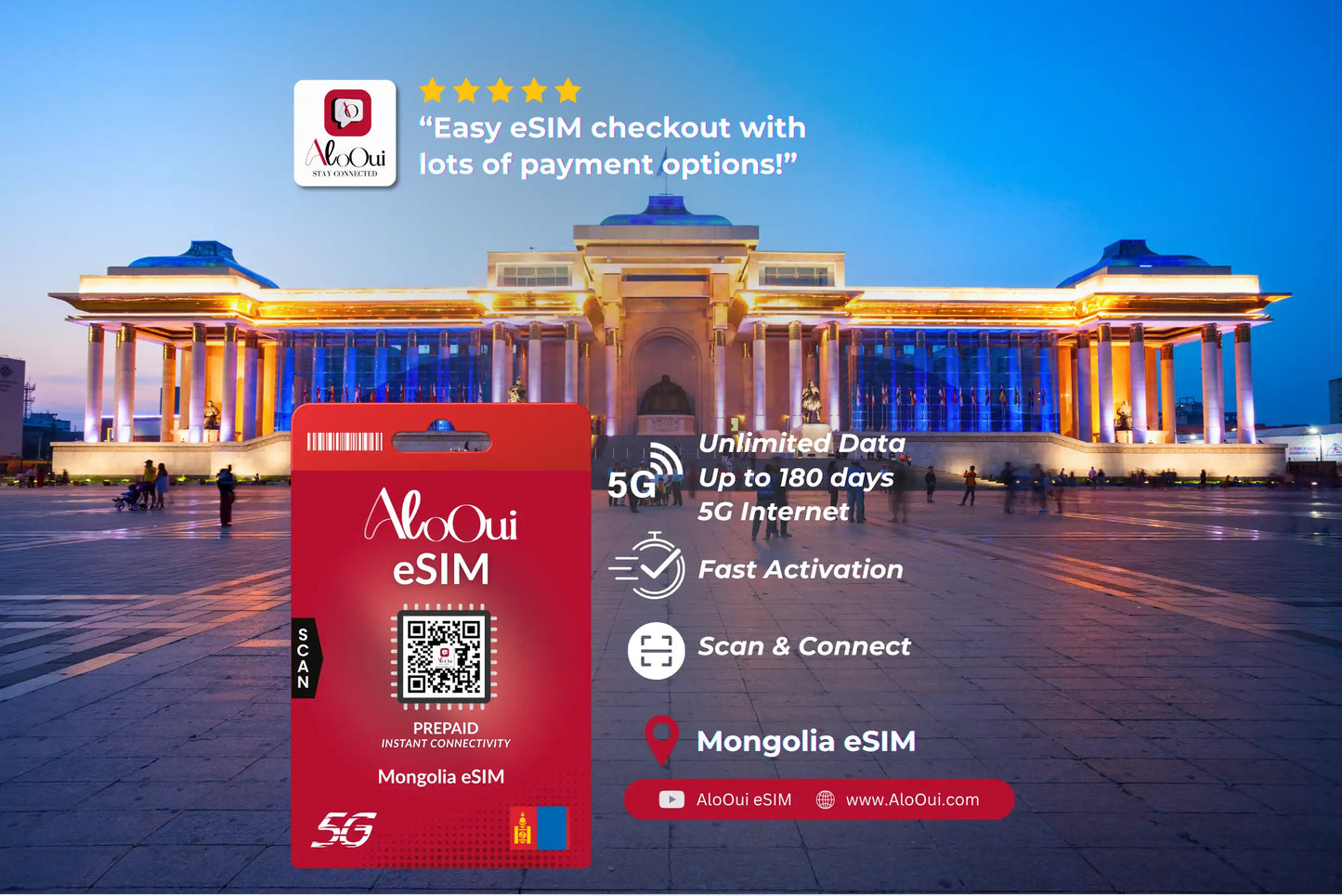 Mongolia AloOui eSIM with a building in the background