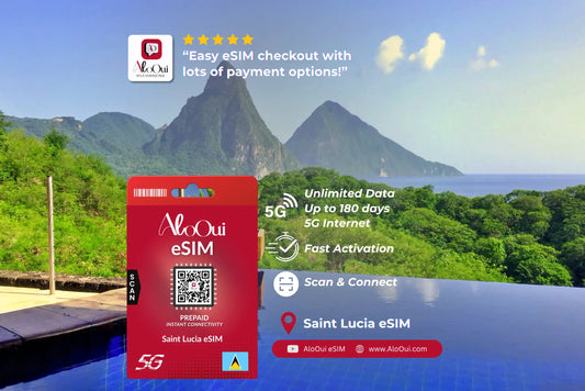 Saint Lucia AloOui eSIM with scenic background 