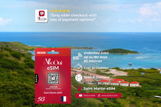 Saint Martin AloOui eSIM with scenic background 
