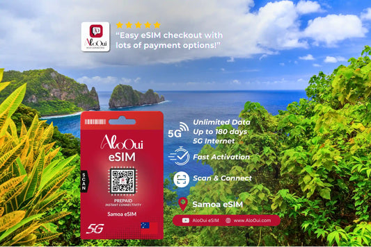 Samoa AloOui eSIM with scenic background 