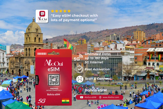 Bolivia AloOui eSIM with a cityscape in the background 