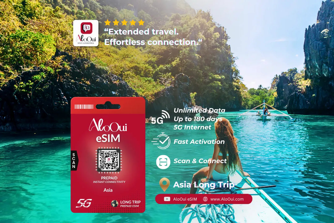 Asia Long Trip AloOui eSIM Plan on a scenic background