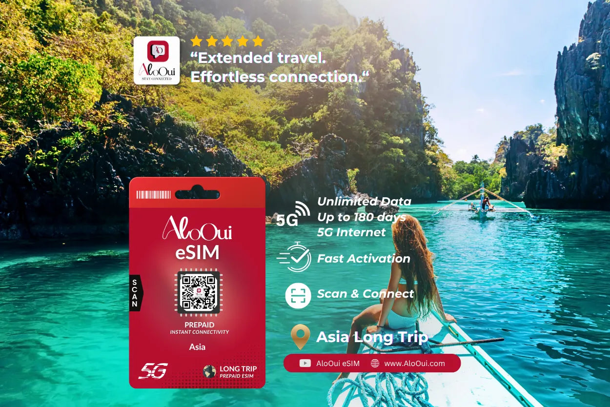 Asia Long Trip AloOui eSIM Plan on a scenic background