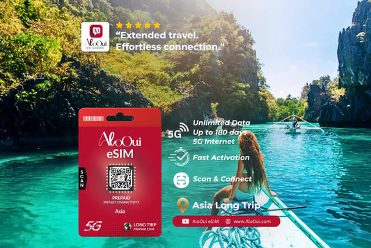 Asia Long Trip AloOui eSIM Plan on a scenic background 
