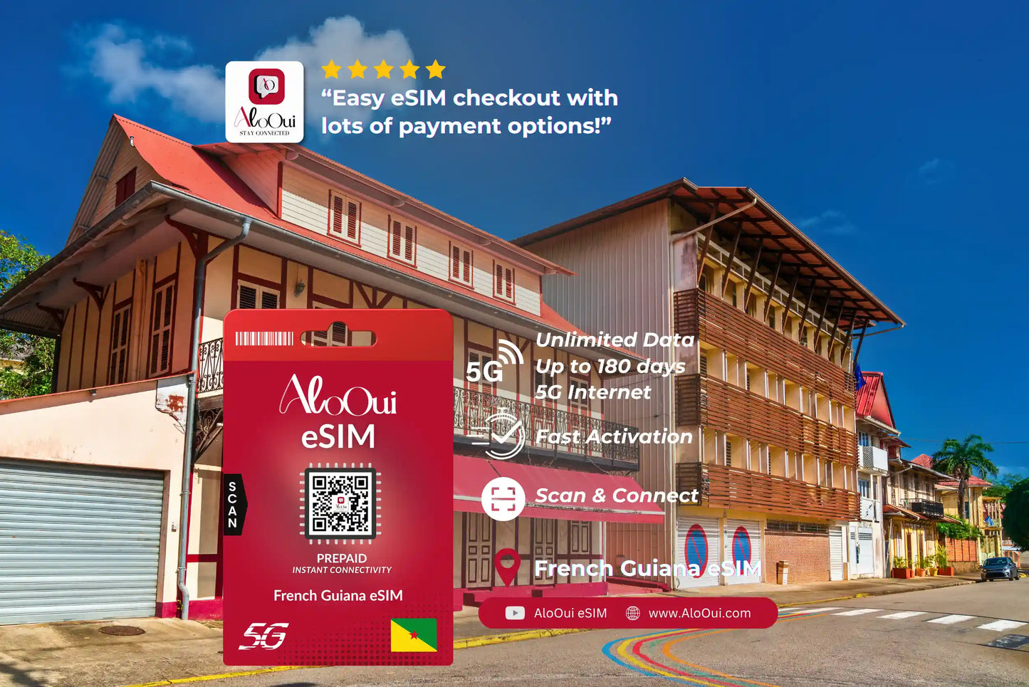 French Guiana AloOui eSIM with a building in the background