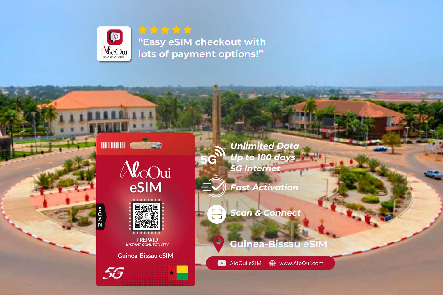 Guine Bissau AloOui eSIM with a scenic roundabout in the background