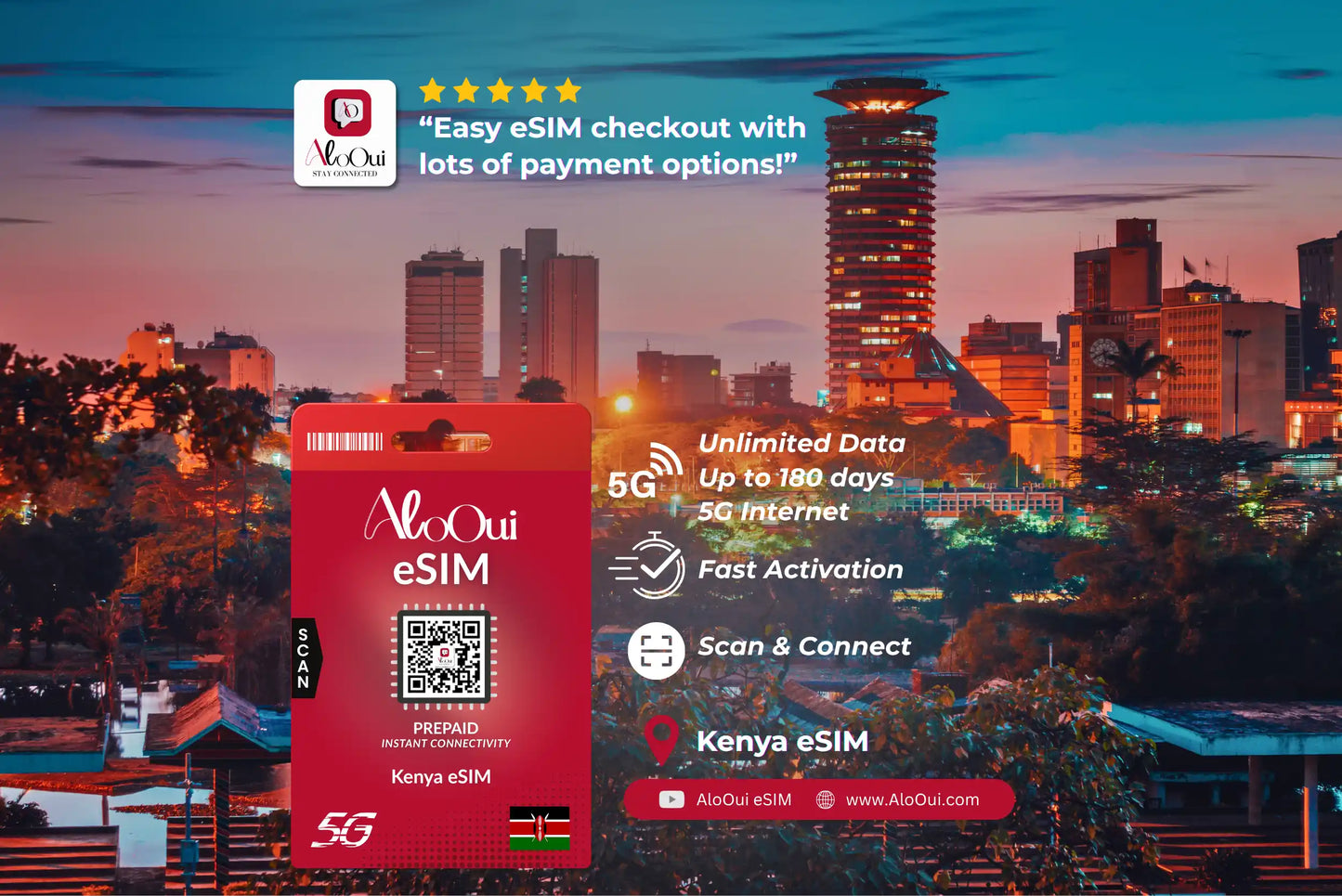 Kenya AloOui eSIM with cityscape background