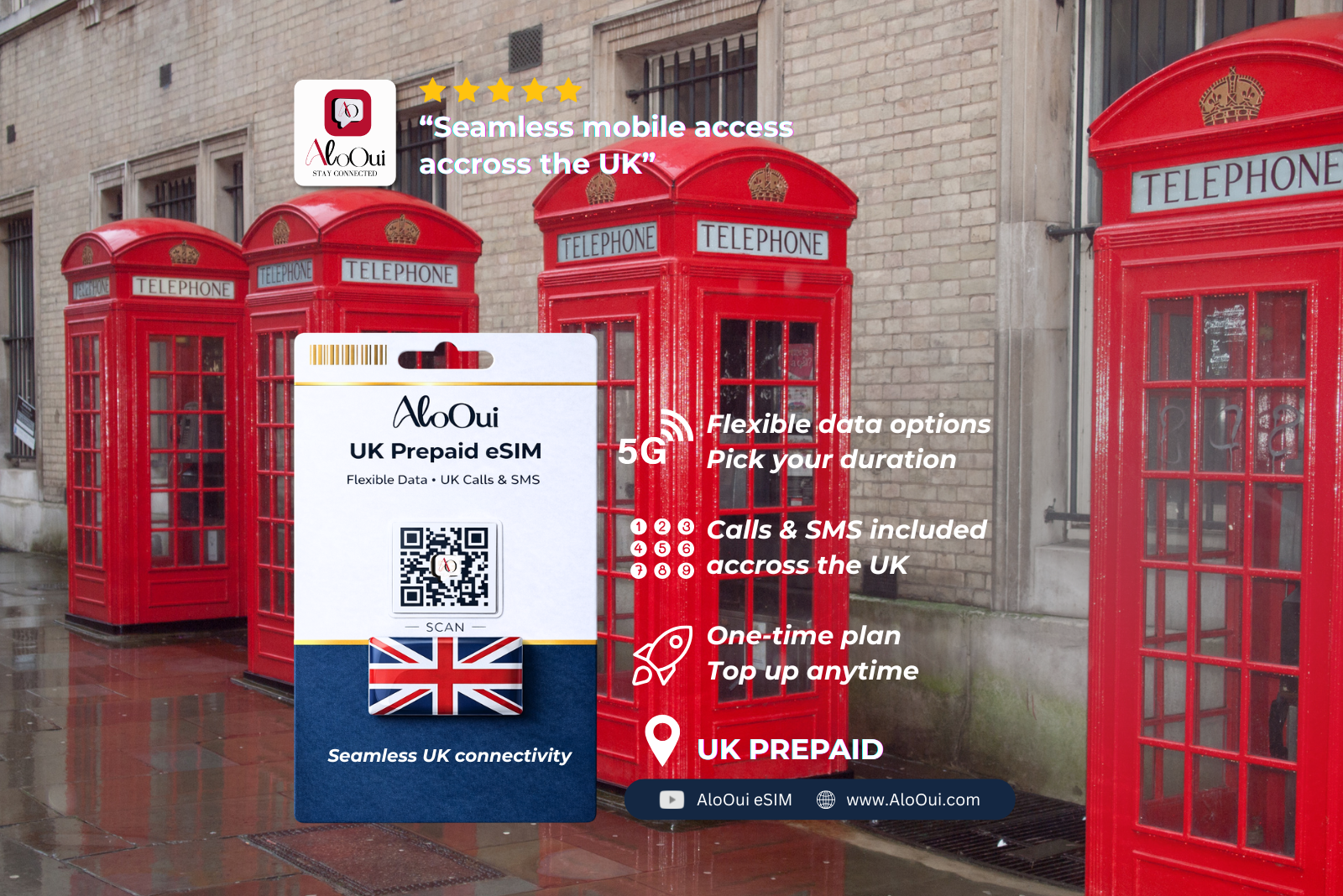 UK Prepaid 50GB 30 Days - AloOui eSIM