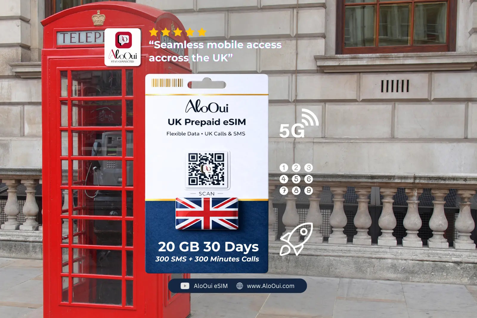 UK Prepaid 20GB 30 Days - AloOui eSIM